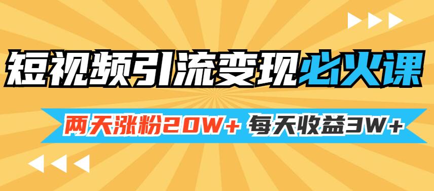 小明兄短视频引流变现必火课，两天涨粉20W+，每天收益3W+